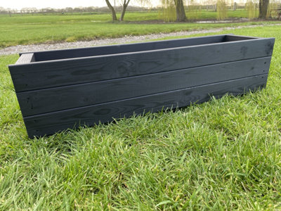 Wooden Black Trough Planter Rectangular Garden Window Box Large Fully Assembled 1000mm - 3