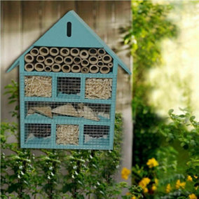 Wooden Blue Insect Bugs Garden Hanging Hotel Home Bees Ladybird Nest Box House