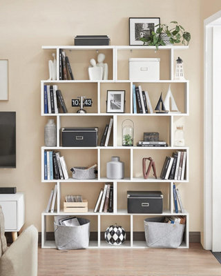 Wooden Bookcase Cube Display Shelf and Room Divider Freestanding Decorative Contemporary 6 Tier Storage Shelving Bookshelf Unit