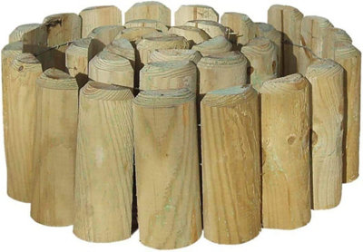 Wooden Border Roll 1.8m x 15cm Picket Log Border Fence Garden Outdoor Lawn Edging Fence for Flower Beds Lawns Paths