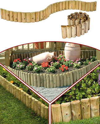 Wooden Border Roll 1.8m x 15cm Picket Log Border Fence Garden Outdoor Lawn Edging Fence for Flower Beds Lawns Paths - 3