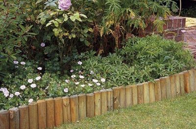 Wooden Border Roll 1.8m x 15cm Picket Log Border Fence Garden Outdoor Lawn Edging Fence for Flower Beds Lawns Paths - 7