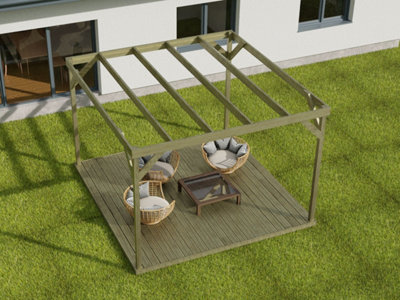 Wooden box pergola and decking, complete DIY kit (2.4m x 2.4m, Light green (natural) finish)