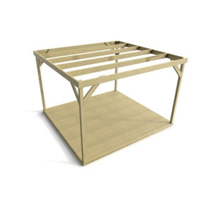 Wooden box pergola and decking, complete DIY kit (3.6m x 3.6m, Light green (natural) finish)