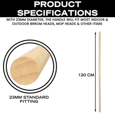Wooden Broom Handle for Mop or Brush Hoe or Rake (L)1.2m (D)23mm ...
