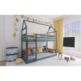 Wooden Bunk Bed Axel with Foam Mattresses in Grey W1980mm x H1930mm x D980mm