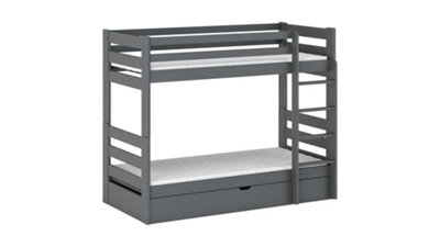 Wooden Bunk Bed Aya With Storage and Bonnell Mattresses in Graphite W1980mm x H1450mm x D980mm