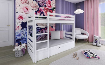 Wooden Bunk Bed Aya With Storage in White W1980mm x H1450mm x D980mm