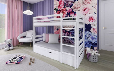 Wooden Bunk Bed Aya With Storage in White W1980mm x H1450mm x D980mm