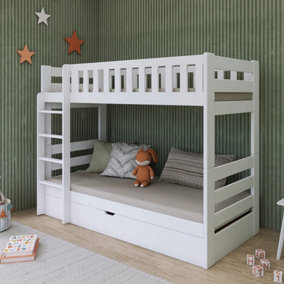 Wooden Bunk Bed Focus With Storage and Bonnell Mattresses in White W1980mm x H1450mm x D980mm