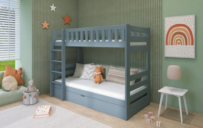 Wooden Bunk Bed Focus With Storage and Foam Mattresses in Grey W1980mm x H1450mm x D980mm