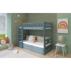 Wooden Bunk Bed Focus With Storage and Foam Mattresses in Grey W1980mm x H1450mm x D980mm