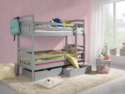 Wooden Bunk Bed Gabi with Storage and Foam Mattresses in Grey W1980mm x H1640mm x D980mm