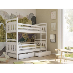 Wooden Bunk Bed Gabi with Storage, Bonnell Mattresses in White W1980mm x H1640mm x D980mm