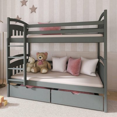 Wooden Bunk Bed Gabi with Storage in Graphite W1980mm x H1640mm x D980mm