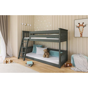 Wooden Bunk Bed Kevin with Foam Mattresses in Graphie W1980mm x H1300mm x D980mm