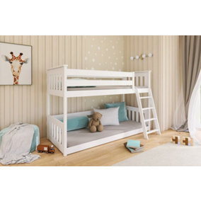 Wooden Bunk Bed Kevin with Foam Mattresses in White W1980mm x H1300mm x D980mm