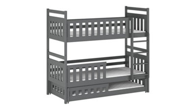 Wooden Bunk Bed Olivia With Trundle and Foam/Bonnell Mattresses in Graphite W1980mm x H1710mm x D980mm