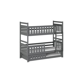 Wooden Bunk Bed Olivia With Trundle and Foam/Bonnell Mattresses in Graphite W1980mm x H1710mm x D980mm