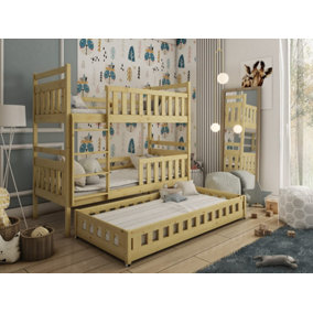 Wooden Bunk Bed Olivia With Trundle and Foam/Bonnell Mattresses in Pine W1980mm x H1710mm x D980mm