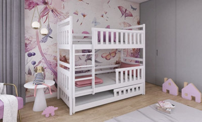 Wooden Bunk Bed Olivia With Trundle and Foam Mattresses in White W1980mm x H1710mm x D980mm