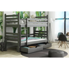 Wooden Bunk Bed Patryk with Storage in Graphite W1980mm x H1610mm x D980mm