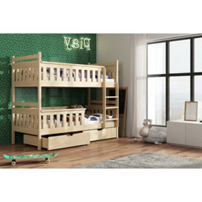 Wooden Bunk Bed Tezo with Storage and Foam/Bonnell Mattresses in Pine W1980mm x H1640mm x D980mm