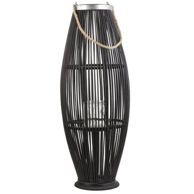 Wooden Candle Lantern 84 cm Black TAHITI