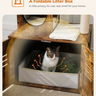 Cat Wheel Cat Tree With Litter Box Enclosure Modern Cat Tower Wood