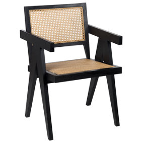 Wooden Chair with Rattan Braid Light Wood and Black WESTBROOK