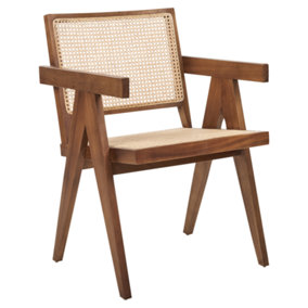 Wooden Chair with Rattan Braid Light Wood and Brown WESTBROOK