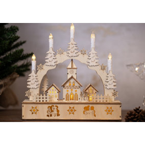 Wooden Christmas Candle Bridge with Village Scene