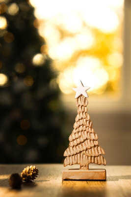 WOODEN CHRISTMAS TREE WITH STAR DECORATION
