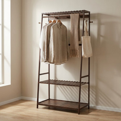Wooden Clothes Rack Open Wardrobe With Shoe Storage Shelves