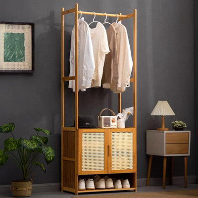 Wooden Clothes Rack with Cabinet Freestanding for Bedroom Living Room Hallway