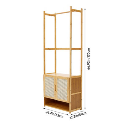 Wooden Clothes Rack with Cabinet Freestanding for Bedroom Living Room Hallway - 9