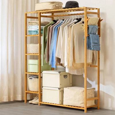 Wooden Clothes Rack with Side Hooks and 5 Shelves 121 x 30 x 146.5cm