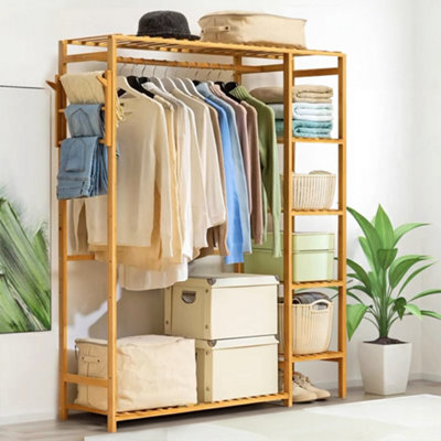 Wooden Clothes Rack with Side Hooks and 5 Shelves 121 x 30 x 146.5cm