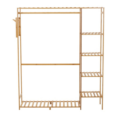 Wooden Clothes Rack with Side Hooks and 5 Shelves 121 x 30 x 146.5cm - 3