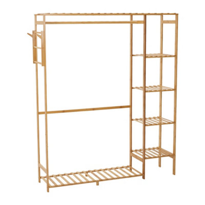 Wooden Clothes Rack with Side Hooks and 5 Shelves 121 x 30 x 146.5cm - 4