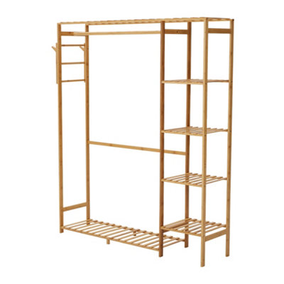 Wooden Clothes Rack with Side Hooks and 5 Shelves 121 x 30 x 146.5cm - 5