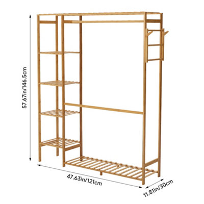 Wooden Clothes Rack with Side Hooks and 5 Shelves 121 x 30 x 146.5cm - 9