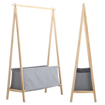 Wooden Clothes Rail Clothing Hanging Stand Garment Rack with Laundry Storage Bag - 6