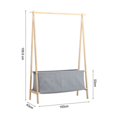 Wooden Clothes Rail Clothing Hanging Stand Garment Rack with Laundry Storage Bag - 7