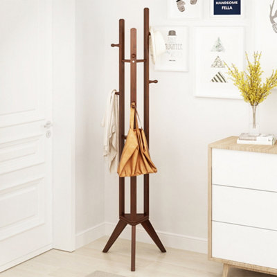 Wooden Coat Hat Rack with 6 Hooks and 3 Shelves Brown