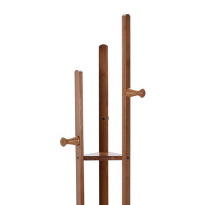 Wooden Coat Hat Rack with 6 Hooks and 3 Shelves Brown - 5