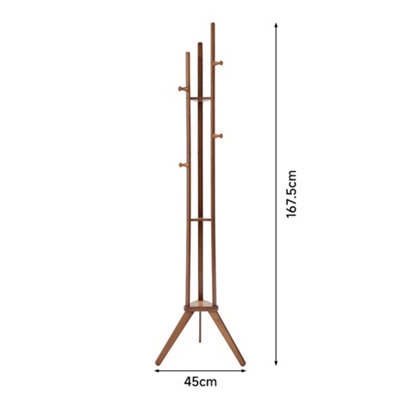 Wooden Coat Hat Rack with 6 Hooks and 3 Shelves Brown - 9