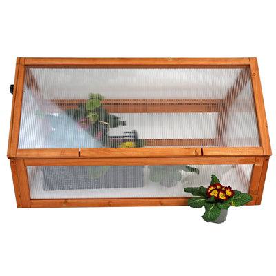 Wooden Cold Frame Greenhouse Polycarbonate Grow House Garden Planter Shelter