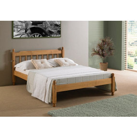 Wooden Colonial Spindle Bed, Neutral Waxed Pine Bed Frame, Low Profile, Minimalist Design, Guest Bed - Double