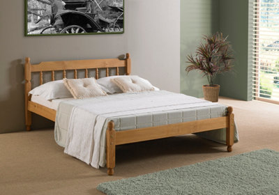 Wooden Colonial Spindle Bed, Neutral Waxed Pine Bed Frame, Low Profile, Minimalist Design, Guest Bed - King